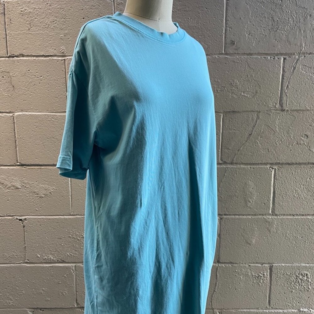 Aqua Blue Cotton T-shirt Dress WITH POCKETS